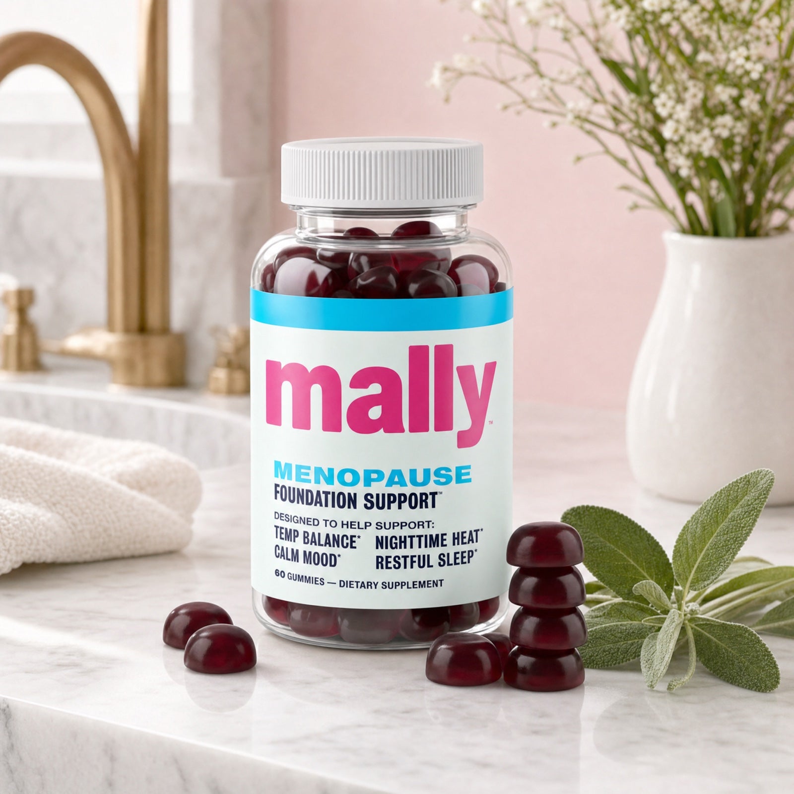 Mally bottle on bathroom vanity